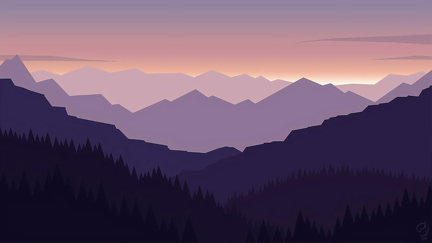 ミニマルな風景、ミニマルな森の夕日 高画質の壁紙