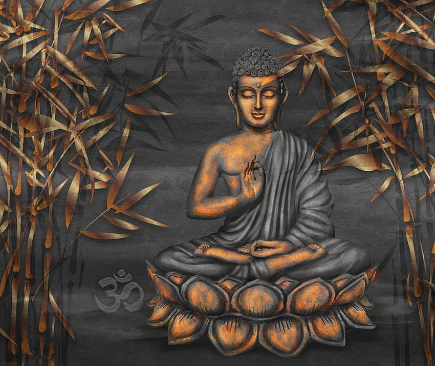 Papel de parede Golden Sitting Buddha Digital Art 3D, sala de estar TV sofá pared dormitorio papeles tapiz decoración del hogar, pintura de Buda fondo de pantalla