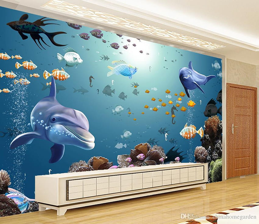 3D Stereo Underwater World Aquarium Tropical Fish Tv Wall Mural 3D, Japanese Aquarium HD wallpaper