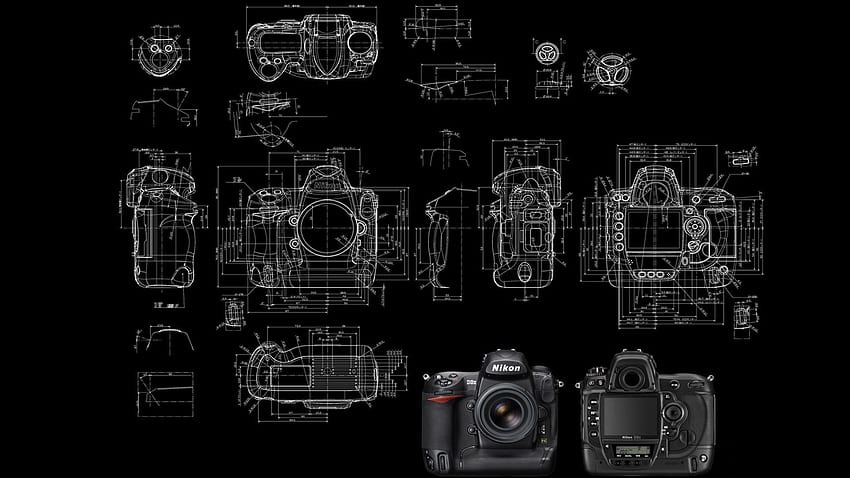 Collage d'appareil reflex numérique noir, diagrammes, schématique, appareil , Nikon Fond d'écran HD