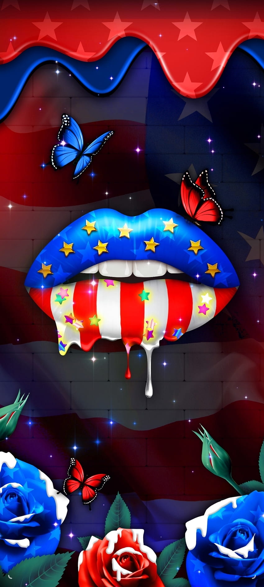 America flower Lips, flowers, flag, world, blue, butterfly, luxury, glitter, colorful HD phone wallpaper
