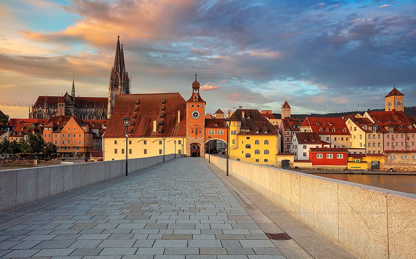 Regensburg, Almanya, köprü, evler, kilise, Almanya HD duvar kağıdı