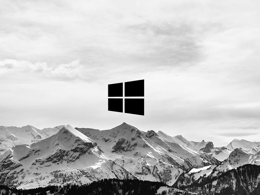 Resolución del logotipo de Windows Montañas nevadas, y Windows 10 Blanco fondo de pantalla