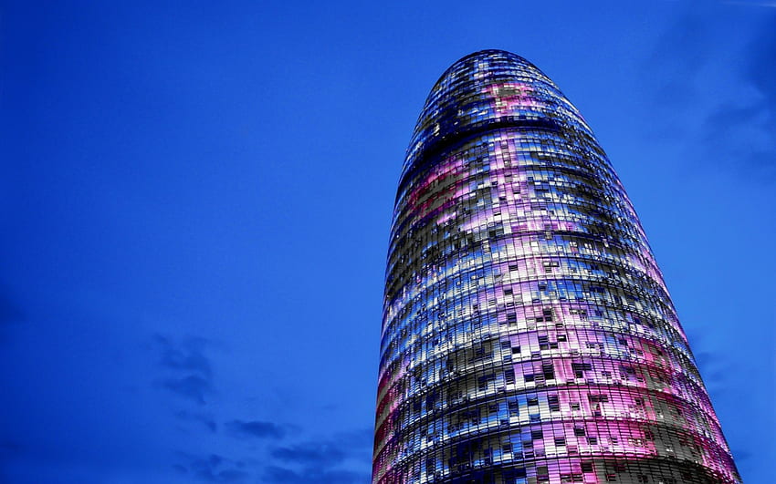budynek torre-agbar w barcelonie, kolory, szkło, niebo, nowoczesny, budynek drapacz chmur Tapeta HD