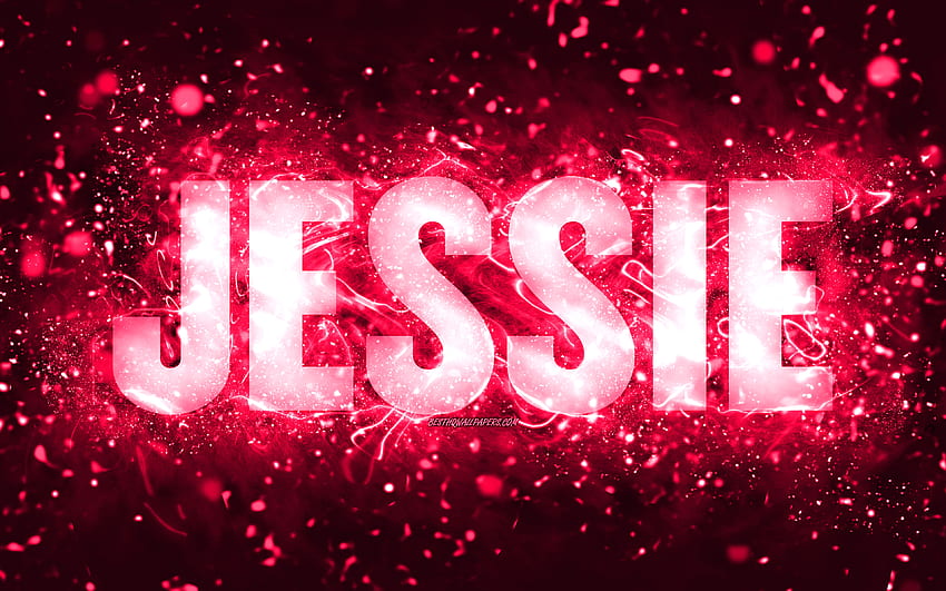 Happy Birtay Jessie,, lampu neon merah muda, nama Jessie, kreatif, Jessie Happy Birtay, Jessie Birtay, nama wanita Amerika populer, dengan nama Jessie, Jessie Wallpaper HD