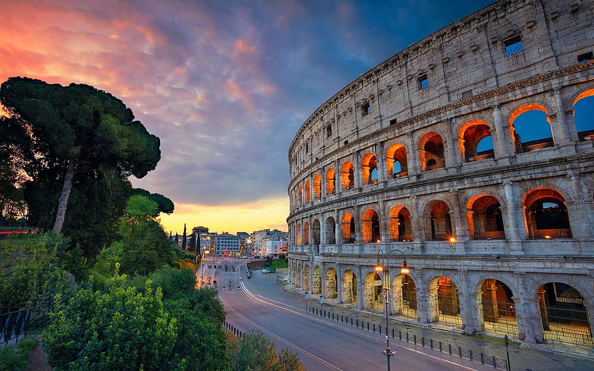 Italy, Rome, Colosseum, road, street, lights HD wallpaper