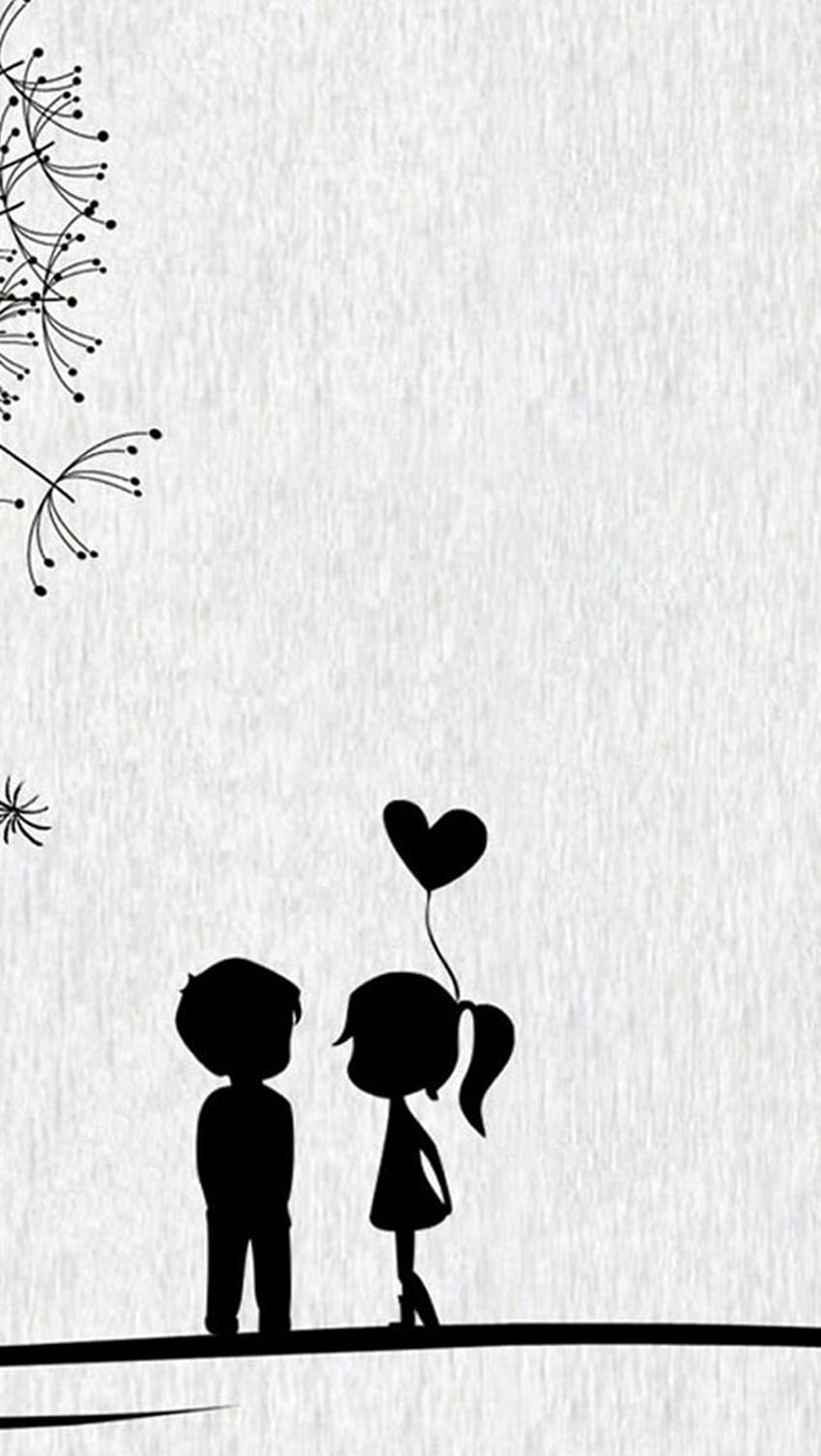 Download Cute Black And White Aesthetic Romantic Couple Drawing Wallpaper