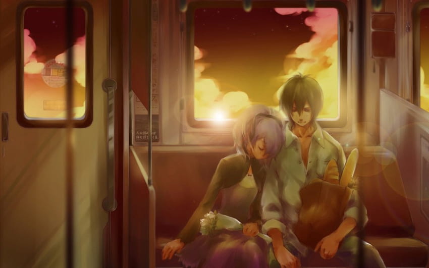 beautiful moment, couple, cute, anime, sunset HD wallpaper