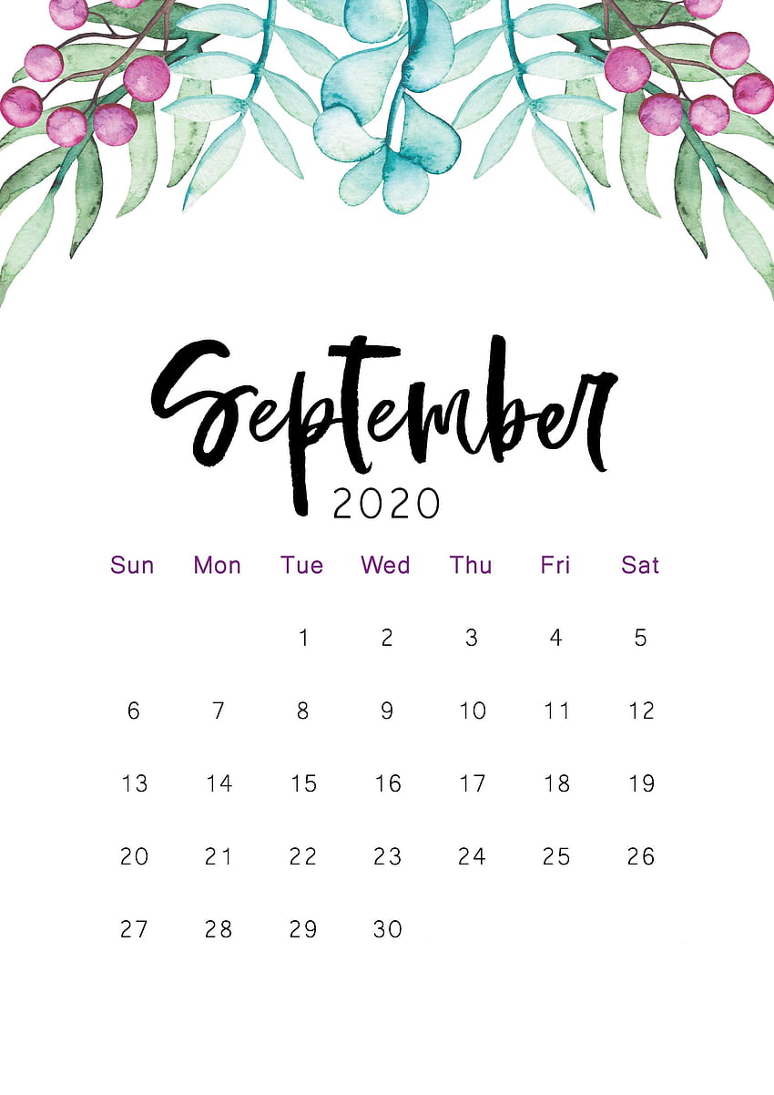 September 2020 Printable Calendar. Kartu, Gambar, ponsel HD phone wallpaper