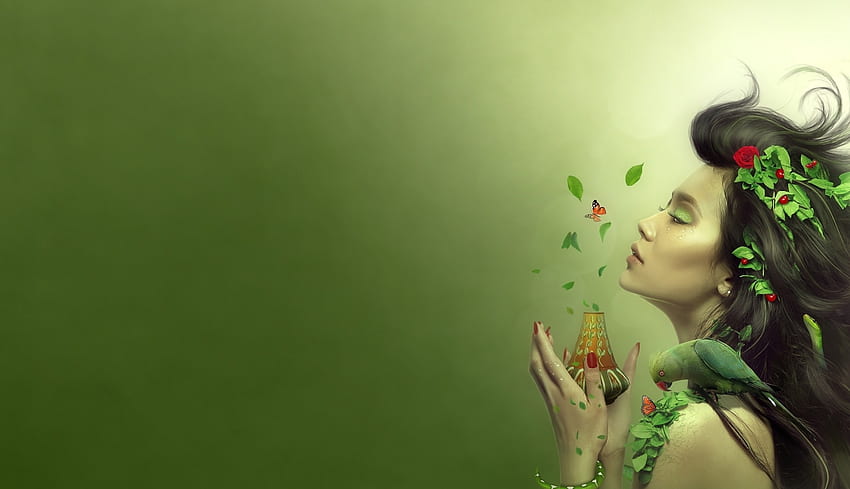 girl, leaves, aroma Laptop , Fantasy , , and Background, Aromatic HD wallpaper