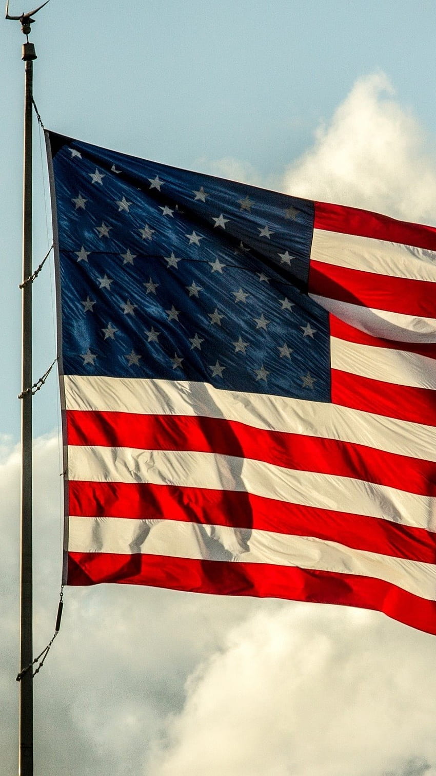 American Flag, Blue Sky, Clouds Background HD phone wallpaper