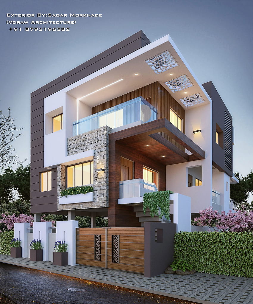 Modern Residential Exterior By Ar Sagar Morkhade Vdraw - บ้านใหม่สไตล์โมเดิร์น วอลล์เปเปอร์โทรศัพท์ HD