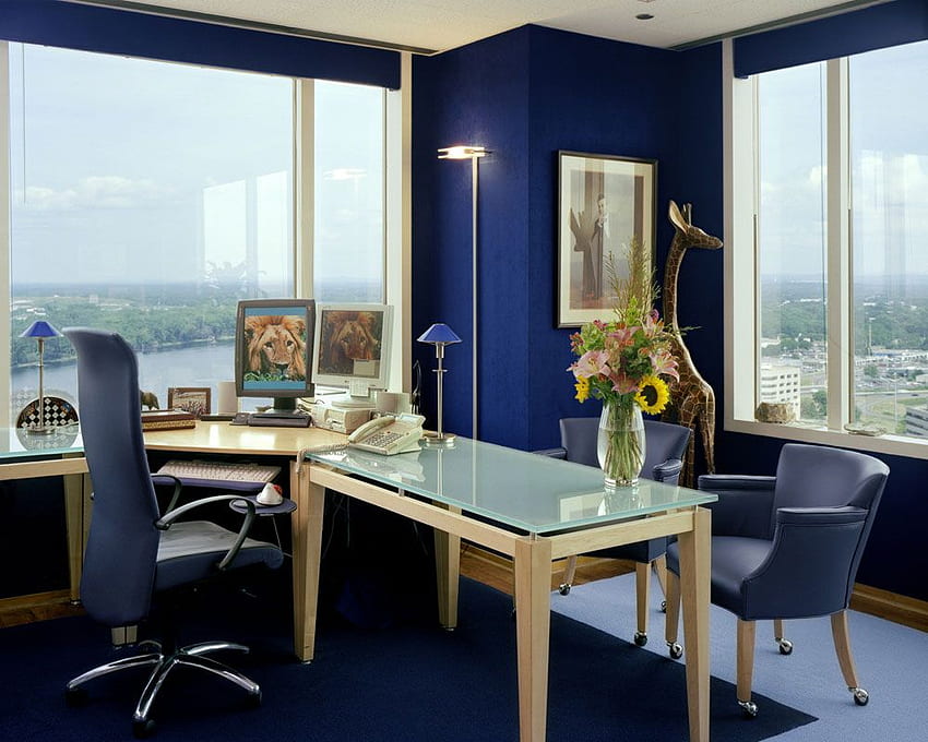 Niesamowite dobre fajne niebieskie kolory farb do nowoczesnego biura Tapeta HD