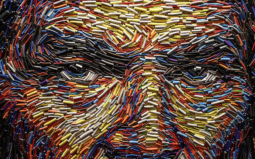 mata laki-laki dari kabel, seni 3d kreatif, wajah dari kabel, potret dari kabel, kabel listrik Wallpaper HD