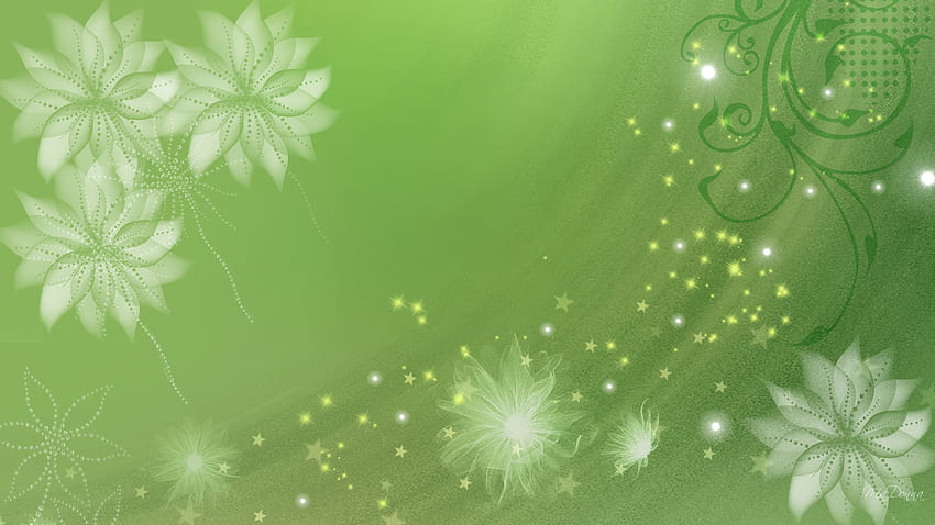 Odyssey en vert, lueur, personnage firefox, vert, fleurs, étoiles, défilement Fond d'écran HD