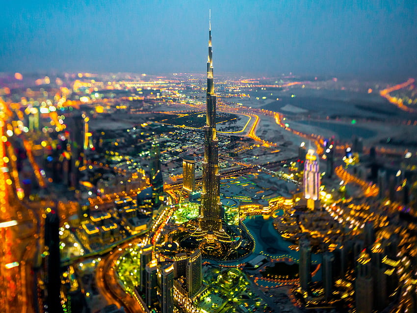 Burj Khalifa , Dubai, Cityscape, City Lights, Tilt Shift, Motion Blur • For You, TimeShift HD wallpaper