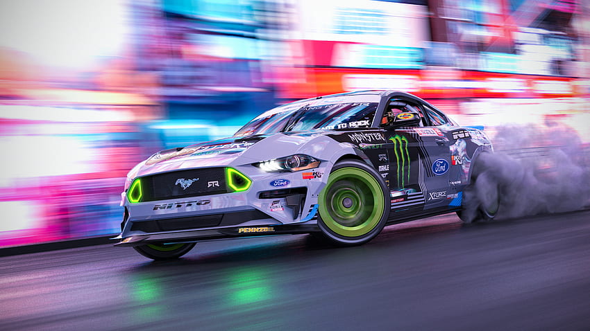 Formel-Drift, Mustang-Drift-Auto HD-Hintergrundbild