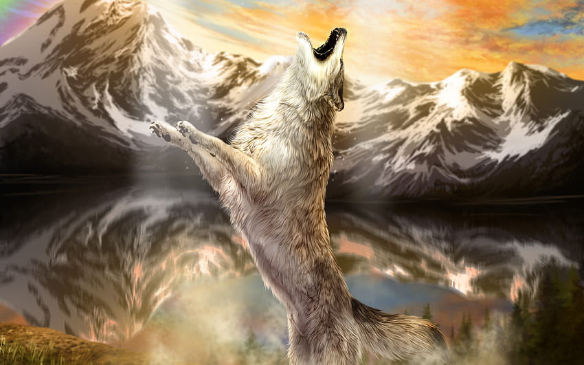 Wolves Mountains Painting Art Animals wolf [] for your , Mobile & Tablet. Explore Wolf Art . Cool Wolf , Cool Black Wolf , Awesome Wolf HD wallpaper