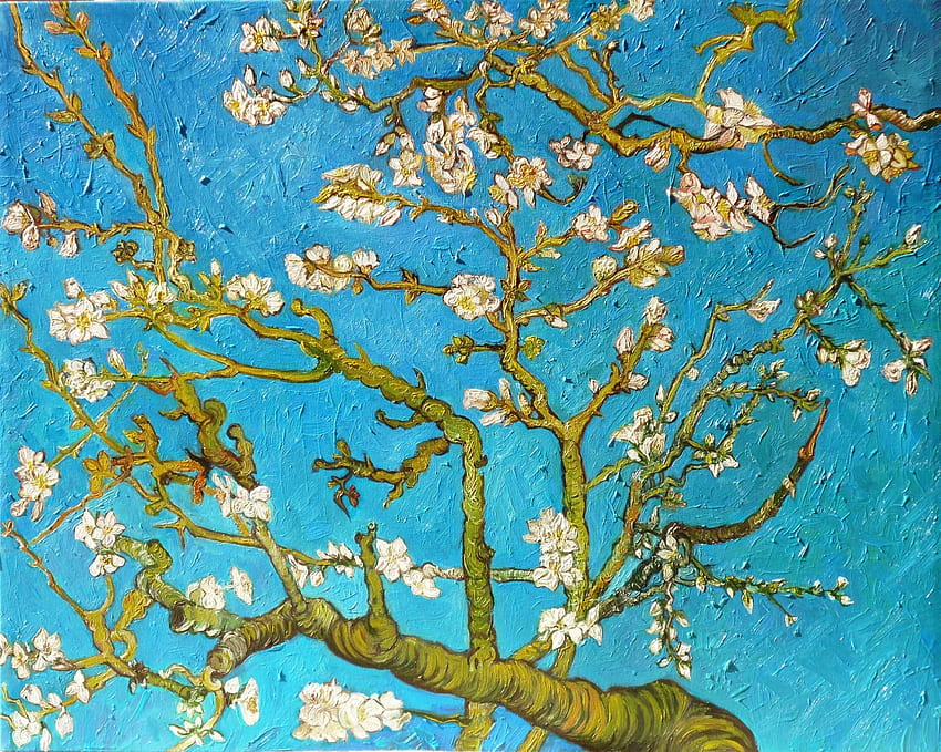 ... pohon almond vincent van gogh seni pola biru cabang pohon almond lukisan vincent van gogh Wallpaper HD
