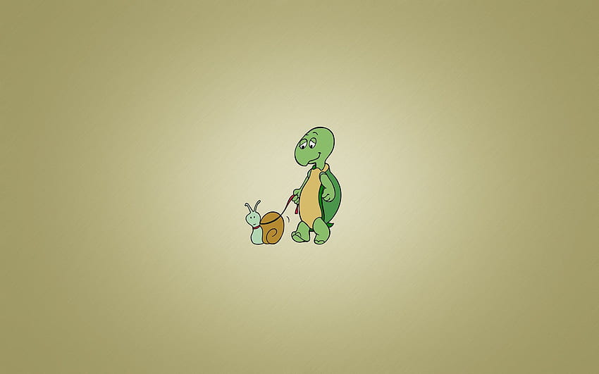 Turtle Snail Leash Walk Minimalism Funny Cartoon Art, 3D Cartoon Turtle HD wallpaper