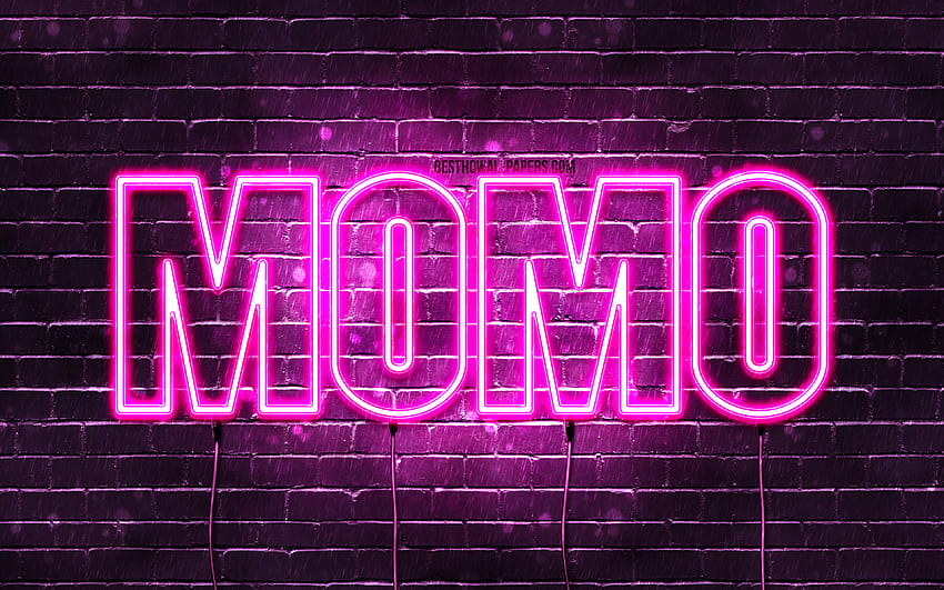 Happy Birtay Momo, , pink neon lights, Momo name, creative, Momo Happy Birtay, Momo Birtay, popular japanese female names, with Momo name, Momo HD wallpaper