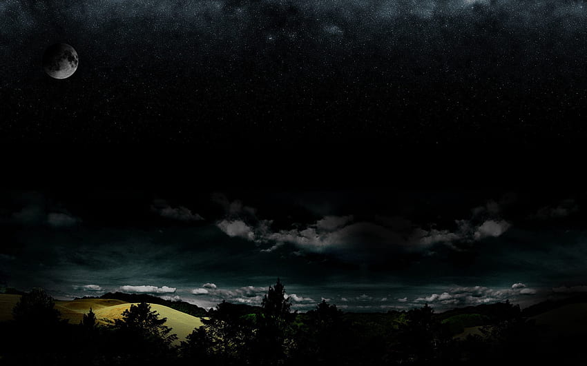 Stars, Night, Clouds, Dark, Forest, Darkness, Full Moon HD wallpaper