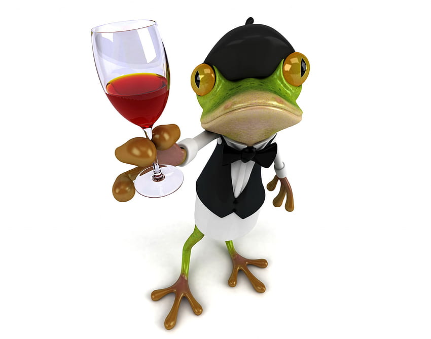 Забавна 3D жаба, 3d, забавна, жаба, френско, вино HD тапет