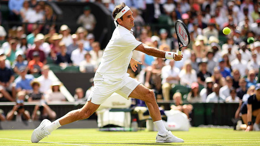 Roger Federer batte Lloyd Harris per vincere la sua gara di apertura di Wimbledon 2019. Giro dell'ATP Sfondo HD