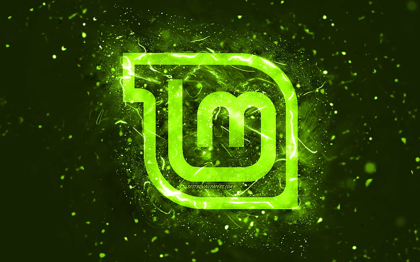 Linux Mint Mate lime logo, , lime neon lights, Linux, creative, lime abstract background, Linux Mint Mate logo, OS, Linux Mint Mate HD wallpaper