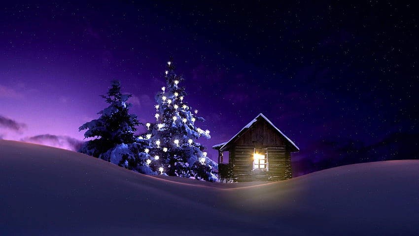 Christmas Lighted Tree Outside Winter Cabin 1440P, 2560X1440 Christmas HD wallpaper