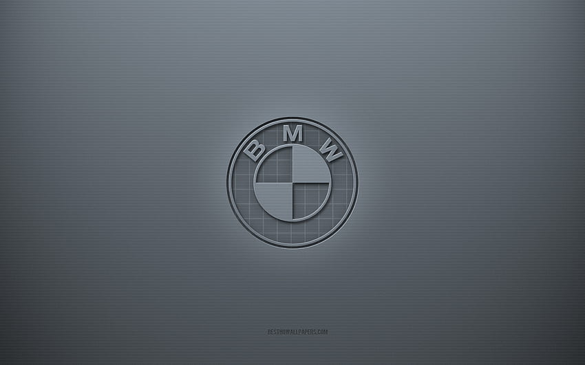 BMW のロゴ、灰色の創造的な背景、BMW のエンブレム、灰色の紙のテクスチャ、BMW、灰色の背景、BMW の 3 d ロゴ 高画質の壁紙