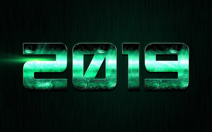 2019 year, green steel letters, metallic HD wallpaper