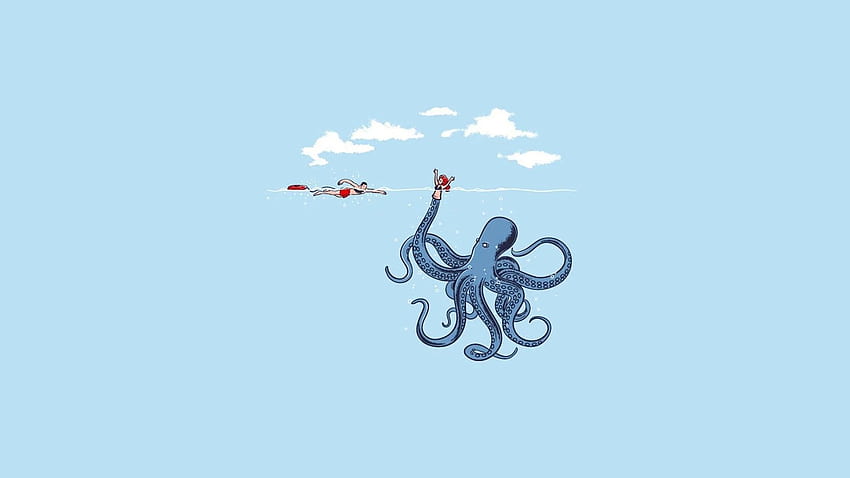 humor, Minimalism, Simple, Blue, Octopus /, Minimalist Fish HD wallpaper