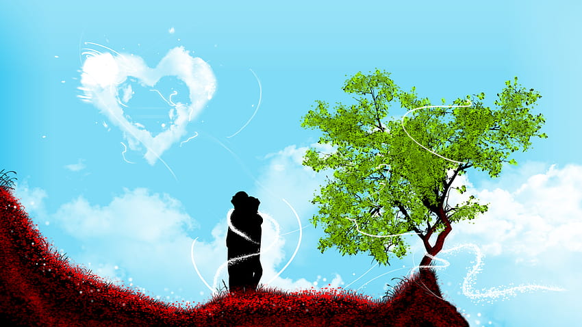 Amor Natürlich, Naturbaum, Magie, Design, Kunst, Amor, Mädchen, Menschen, Fantasie, Junge, Liebe, Himmel, Herz, Wolke HD-Hintergrundbild