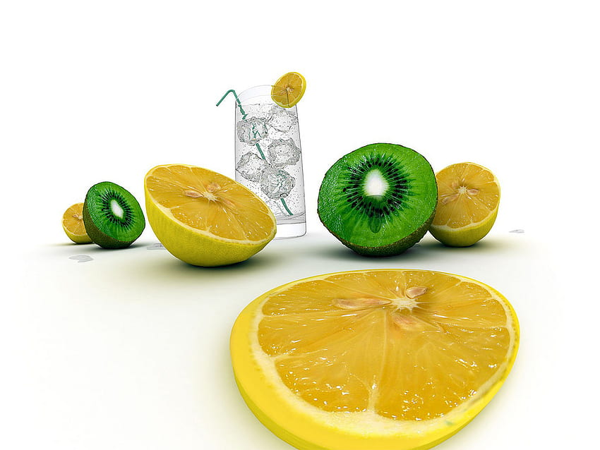 Minuman Musim Panas, lemon, air es, abstrak, kiwi, minuman Wallpaper HD