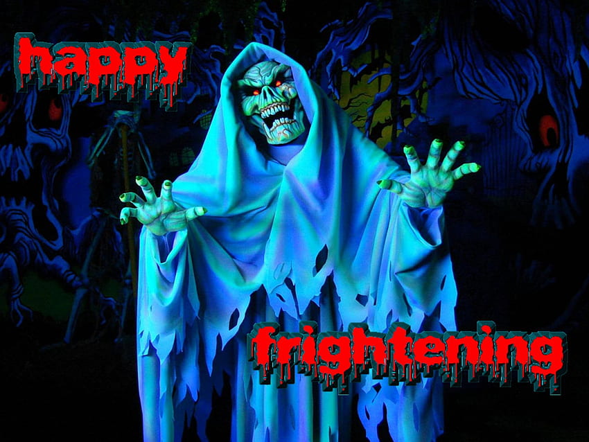 happy frightening, halloween, ghost, fantasy, skeleton, haunting, horror, autumn HD wallpaper