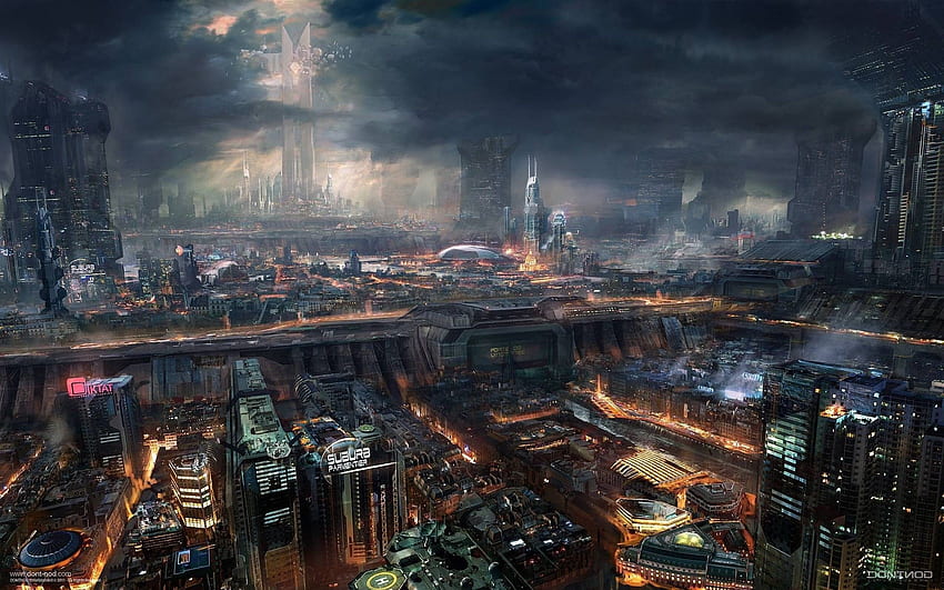 Kota Futuristik, Cyberpunk, Pencakar Langit, Gelap, Industri - Kota Fiksi Ilmiah - , Fiksi Ilmiah Gelap Wallpaper HD