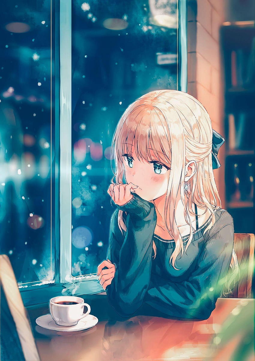 Anime-Kaffee trinken, Anime-Café HD-Handy-Hintergrundbild