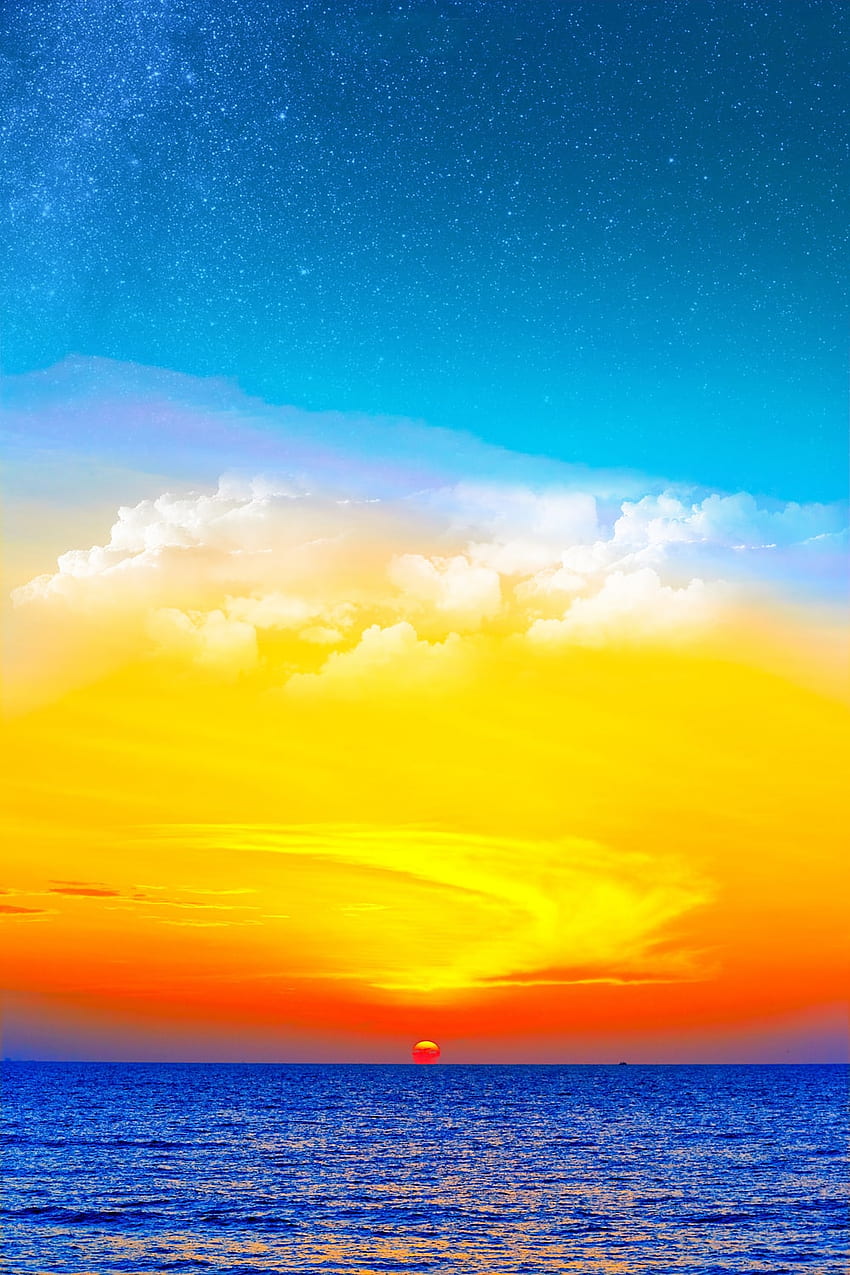 blue sea under blue, white, and orange sky during sunset digital – Cordoba HD phone wallpaper