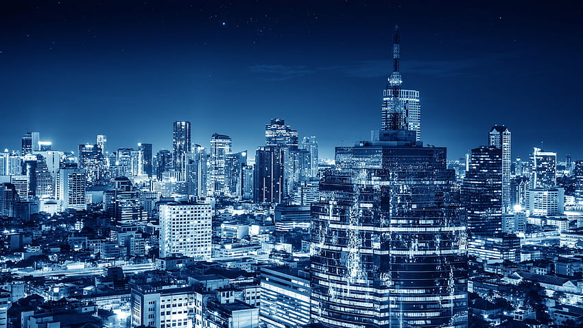 Bangkok , Cityscape, City lights, Night, Metropolitan, Blue, Buildings, Skyscraper, World HD wallpaper