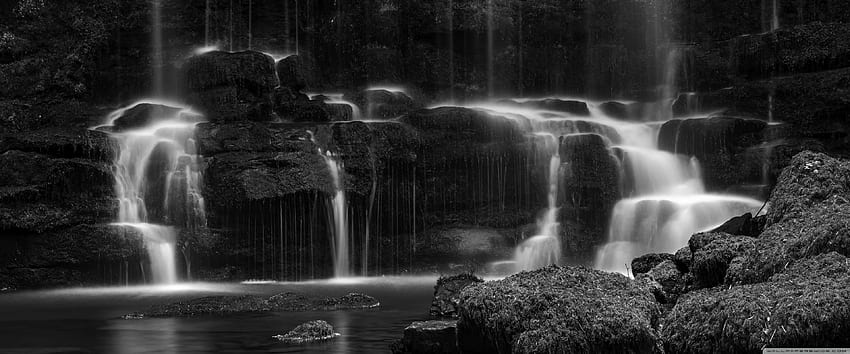 Nature Waterfall Long Exposure Black and White Ultra Background for U TV : & UltraWide & Laptop : Tablet : Smartphone, Black and White 3840X1600 HD wallpaper