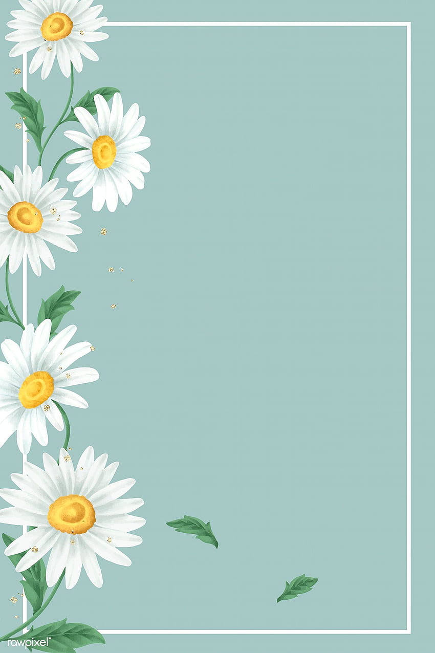 wektor premium ramki kwiatowej Daisy na jasnozielonym tle w 2020 r. Tło kwiatowe, ramka kwiatowa, stokrotka, pastelowy zielony kwiatowy Tapeta na telefon HD