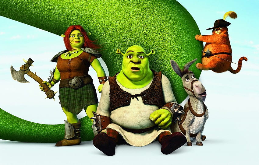 Shrek, kartun, topi, poster, Raksasa, pedang, kucing dalam sepatu bot, keledai, Kucing dalam Sepatu Bot, Shrek, Keledai, Fiona, Putri Fiona, Shrek Selamanya, Shrek selamanya untuk , bagian фильмы, Shrek Fiona Wallpaper HD