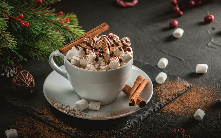 Cokelat panas, marshmallow, panas, cokelat, minuman Wallpaper HD