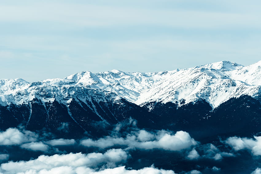 Природа, планини, връх, мъгла, върхове, покрити със сняг, заснежени HD тапет