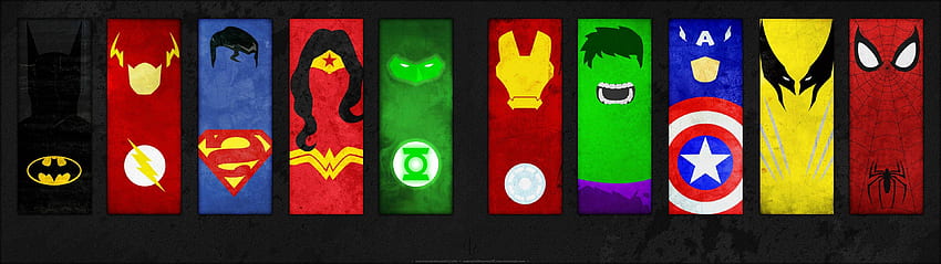 Exibição múltipla, DC Comics, Homem-Aranha, Wolverine, Hulk, Homem de Ferro, Lanterna Verde, Mulher Maravilha, Superman, The Flash, Batman / e Mobile Background, Lanterna Verde Dual Monitor papel de parede HD