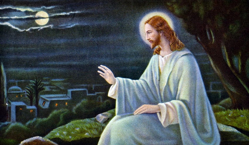 Jesus prayer over Jerusalem, night, god, prayer, jesus, christ HD wallpaper