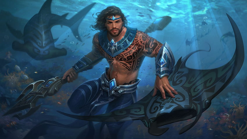 Trident, Underwater, Manta Ray, Shark, Man, Tattoo - Riptide HD wallpaper
