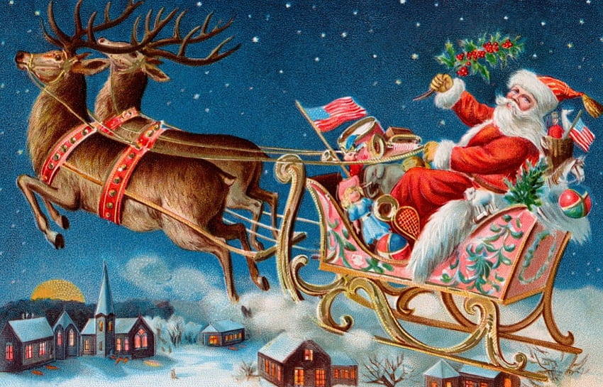 Christmas Painting, Santa, painting, art, Christmas, deer HD wallpaper