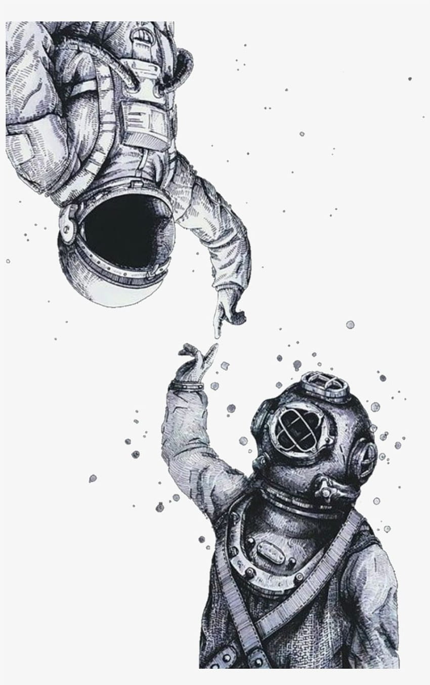 Astronauta rysunek futurystyczny-iPhone X astronauta-przezroczysty PNG, czarno-biały astronauta Tapeta na telefon HD